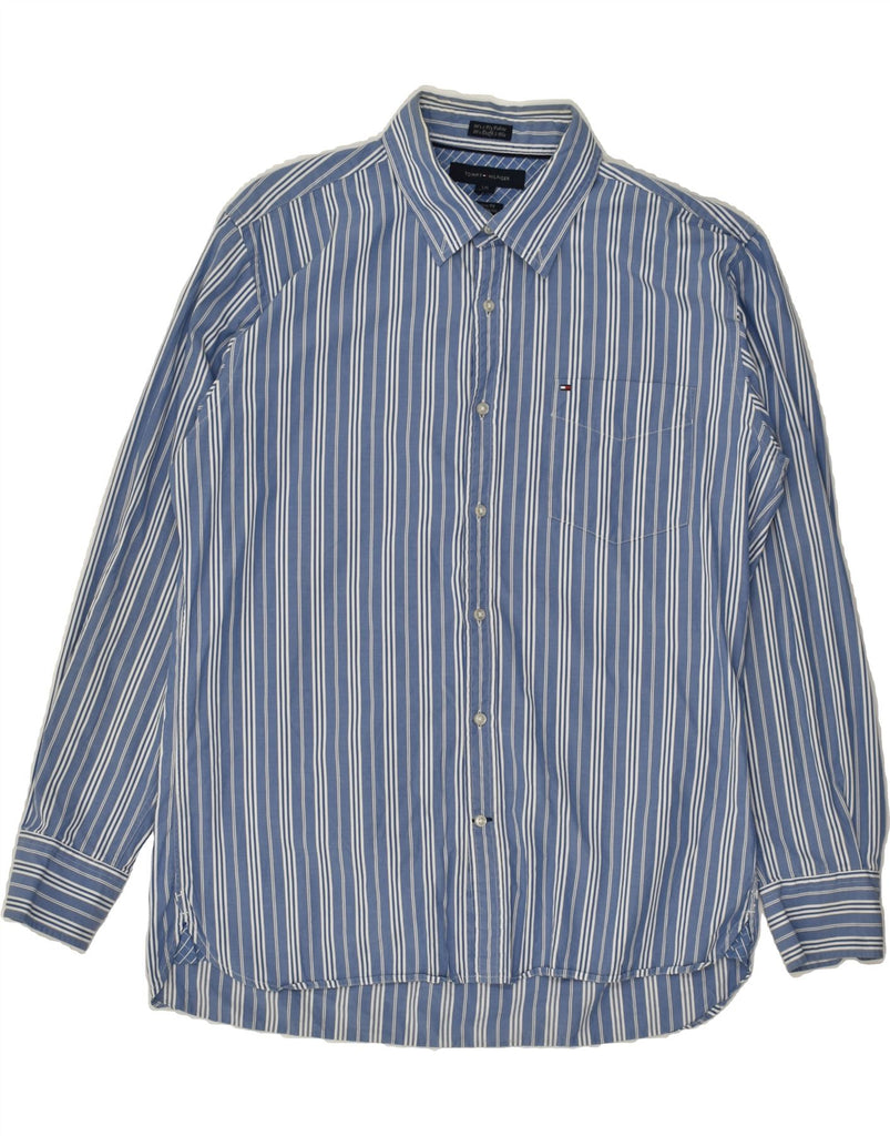 TOMMY HILFIGER Mens Custom Fit Shirt Size 16 1/2 Large Blue Striped Cotton | Vintage Tommy Hilfiger | Thrift | Second-Hand Tommy Hilfiger | Used Clothing | Messina Hembry 