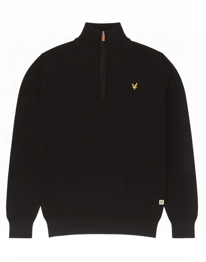 Lyle & Scott Mens Zip Neck Jumper Sweater Large Black Cotton