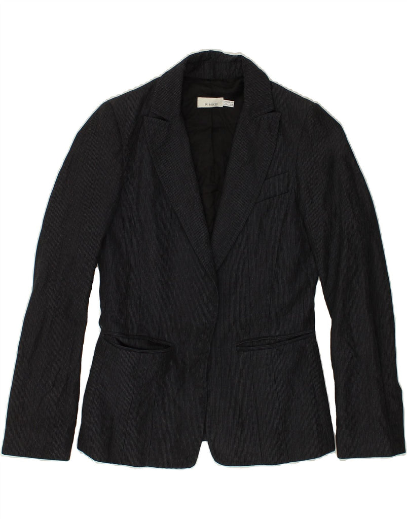 PINKO Womens Blazer Jacket UK 10 Small Black Pinstripe Wool | Vintage Pinko | Thrift | Second-Hand Pinko | Used Clothing | Messina Hembry 