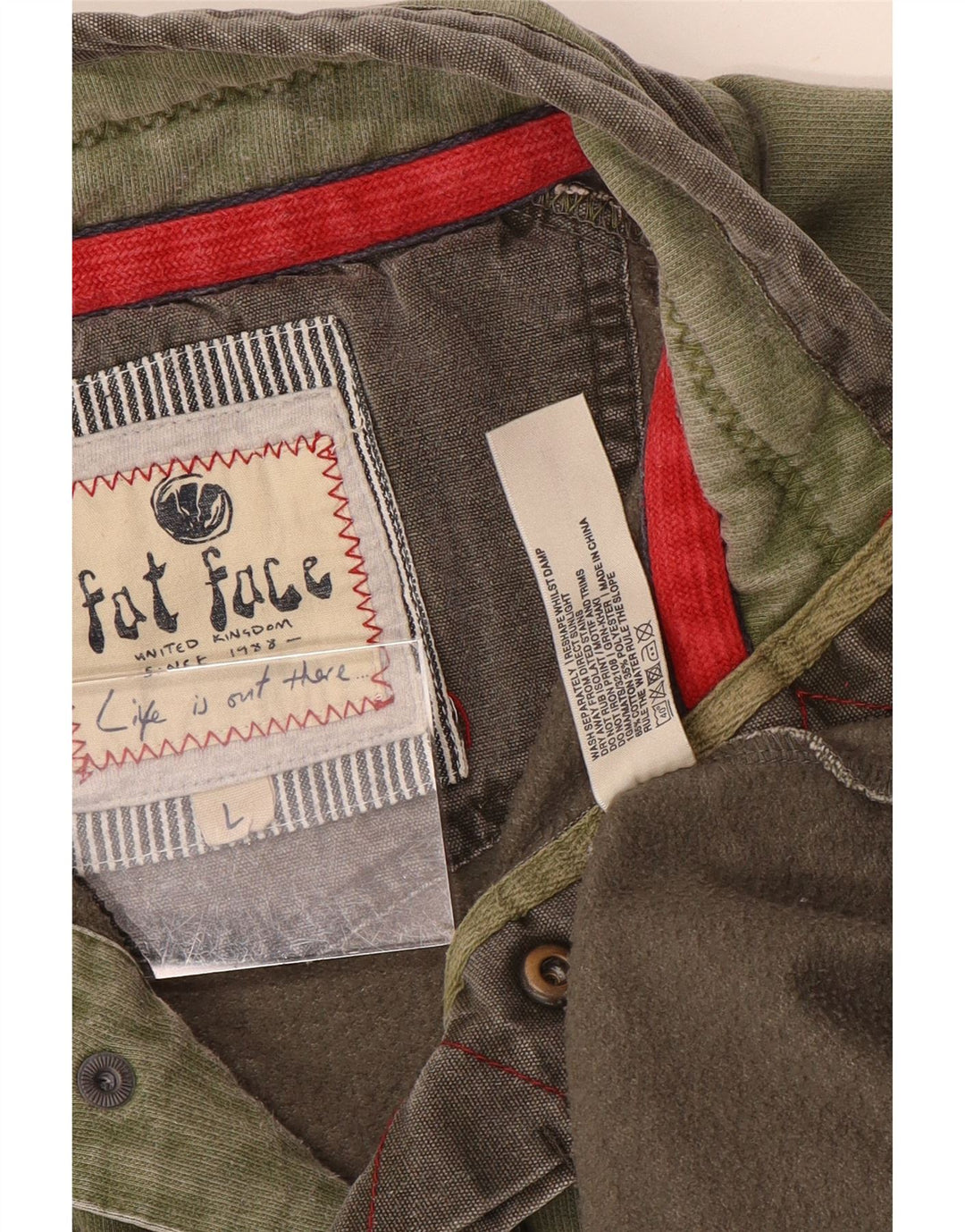 FAT FACE Mens Button Neck Sweatshirt Jumper Large Khaki Cotton
