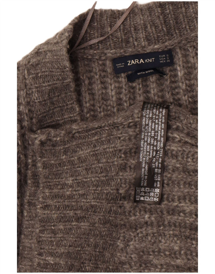 Zara Womens Oversized 3/4 Sleeve Open Cardigan Sweater UK 10 Small Grey