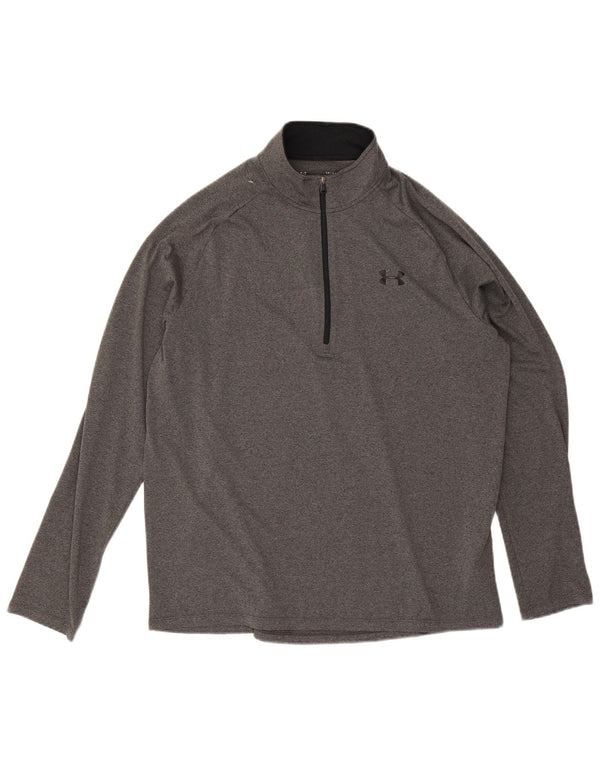 Under Armour Mens Zip Neck Pullover Tracksuit Top Large Grey Polyester
