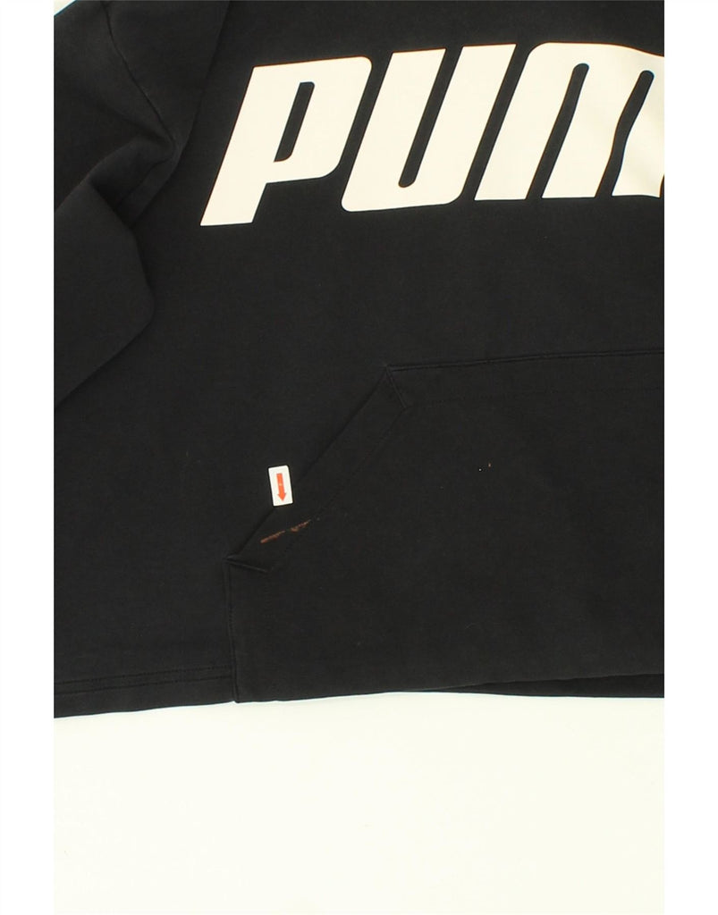 PUMA Womens Crop Graphic Hoodie Jumper UK 16 Large Black Cotton Vintage Puma and Second-Hand Puma from Messina Hembry 