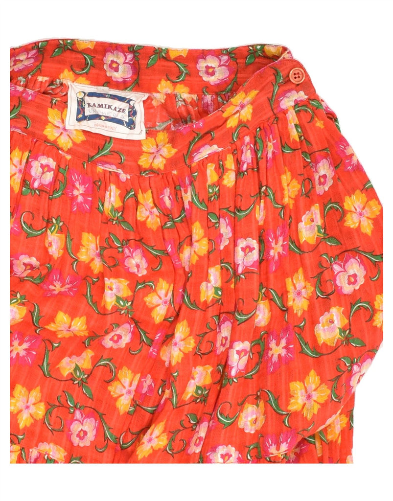 VINTAGE Womens Pleated Skirt IT 40 Small W24 Orange Floral Cotton | Vintage Vintage | Thrift | Second-Hand Vintage | Used Clothing | Messina Hembry 