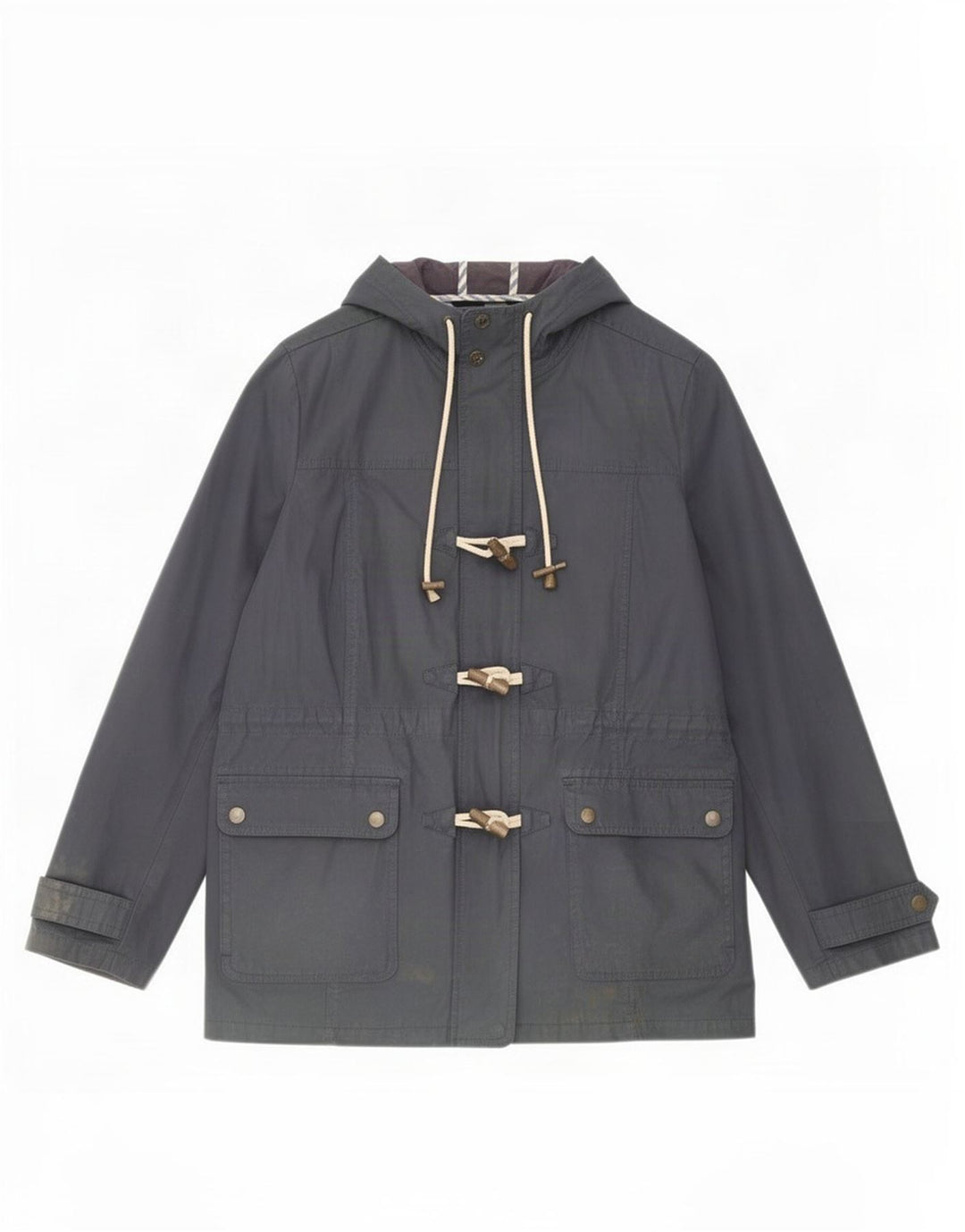 Fat Face Womens Hooded Waxed Cotton Jacket UK 12 Medium Navy Blue Polyester