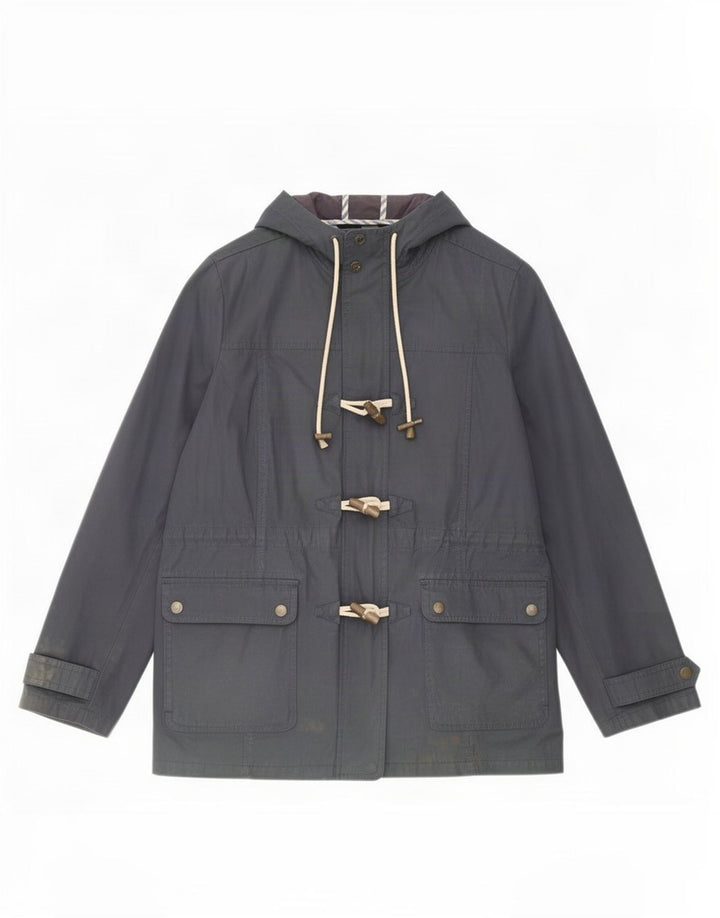 Fat Face Womens Hooded Waxed Cotton Jacket UK 12 Medium Navy Blue Polyester