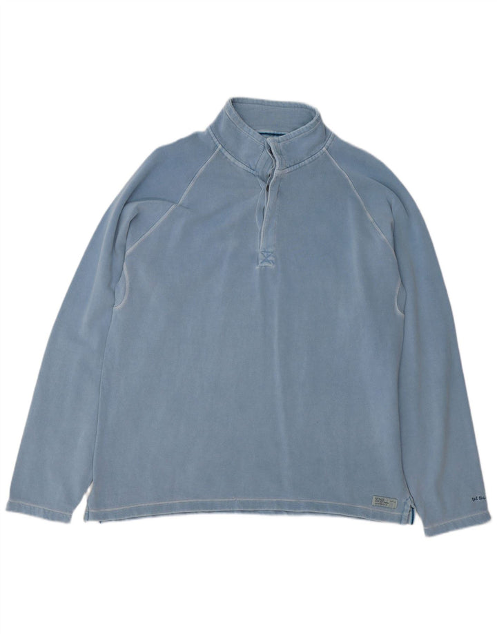 Fat Face Mens Button Neck Sweatshirt Jumper Large Blue Cotton