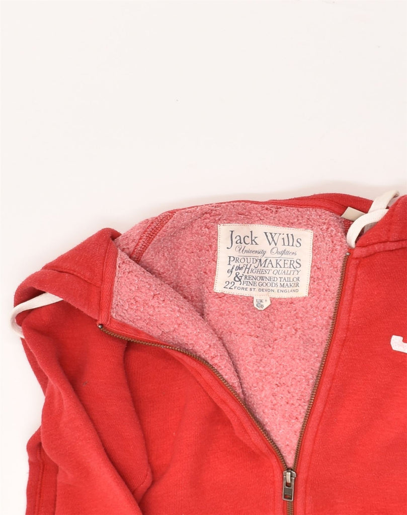 JACK WILLS Womens Graphic Zip Hoodie Sweater UK 8 Small Red Cotton | Vintage Jack Wills | Thrift | Second-Hand Jack Wills | Used Clothing | Messina Hembry 