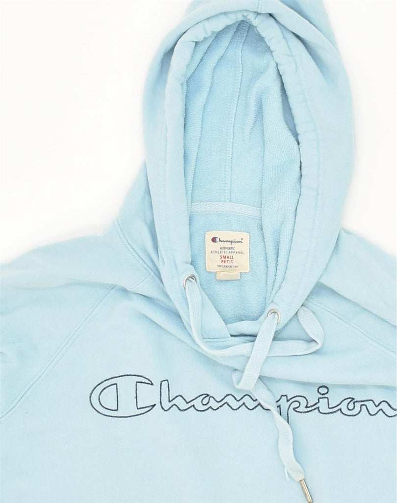 CHAMPION Womens Petit Graphic Hoodie Jumper UK 10 Small Blue Cotton | Vintage Champion | Thrift | Second-Hand Champion | Used Clothing | Messina Hembry 