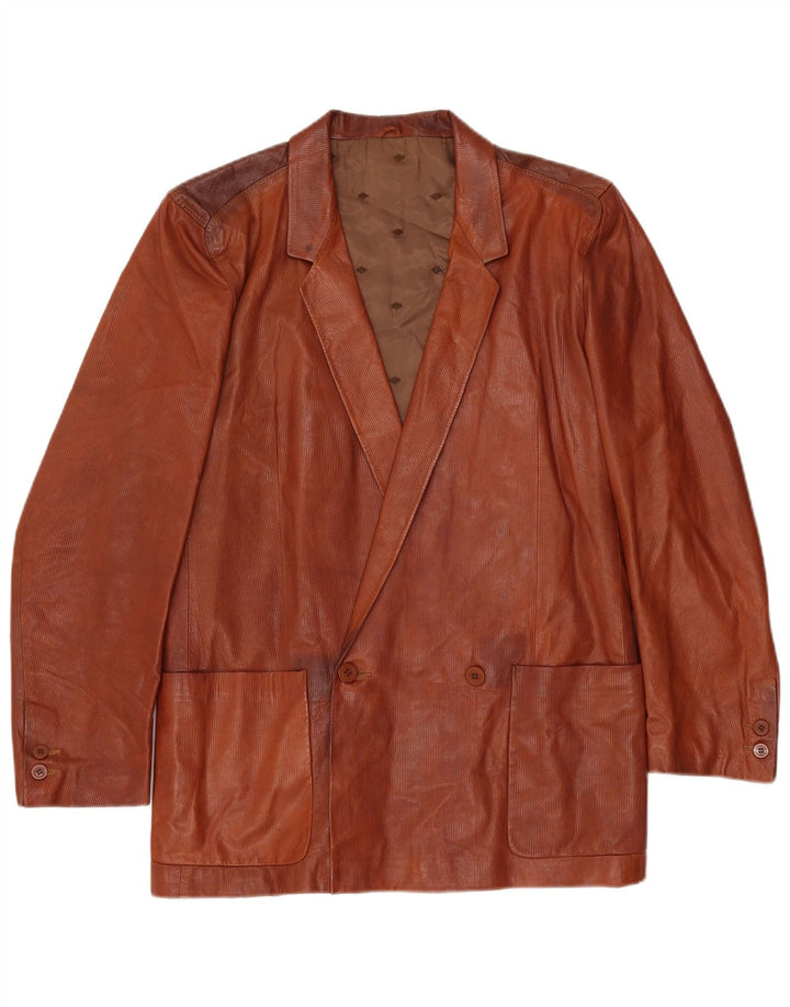Reporter Mens Double Breasted Blazer Jacket IT 48 Medium Brown Leather