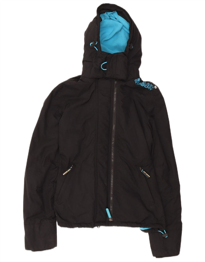 Superdry Womens Windcheater Hooded Windbreaker Jacket UK 14 Medium Black