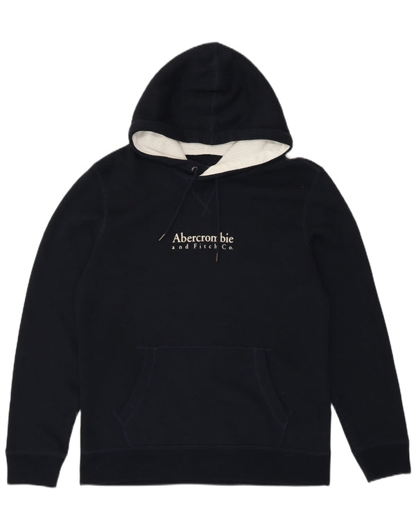 Abercrombie & Fitch Mens Graphic Hoodie Jumper Small Navy Blue Cotton