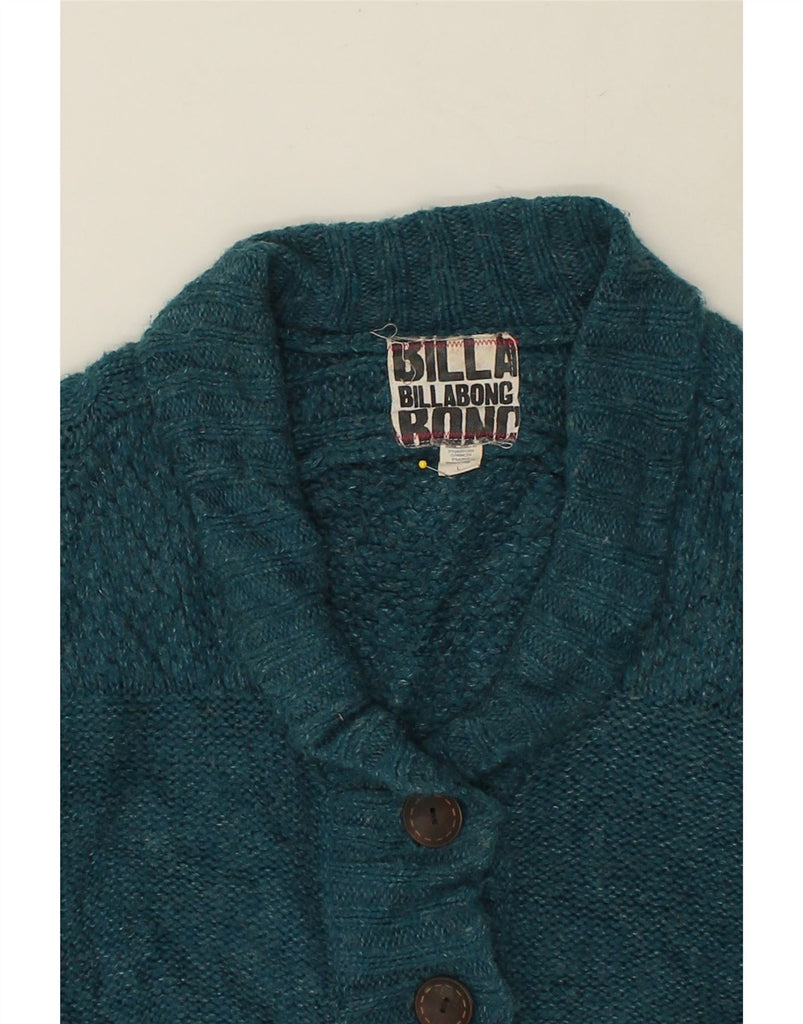 BILLABONG Womens Cardigan Sweater UK 14 Large Turquoise Acrylic | Vintage Billabong | Thrift | Second-Hand Billabong | Used Clothing | Messina Hembry 