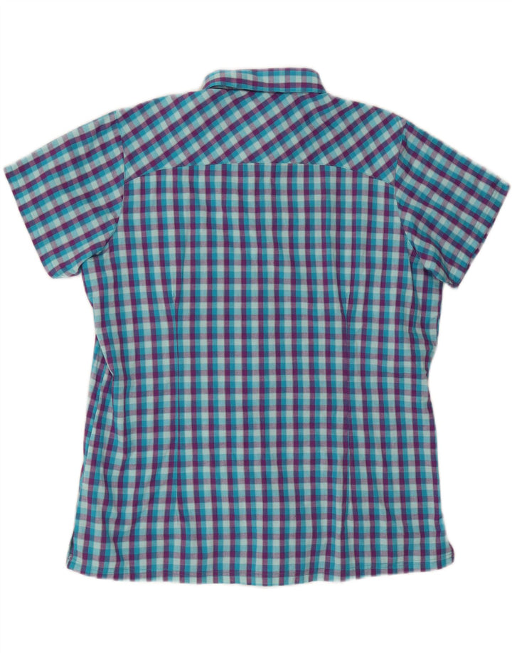 REGATTA Womens Short Sleeve Shirt UK 20 2XL Blue Check Cotton