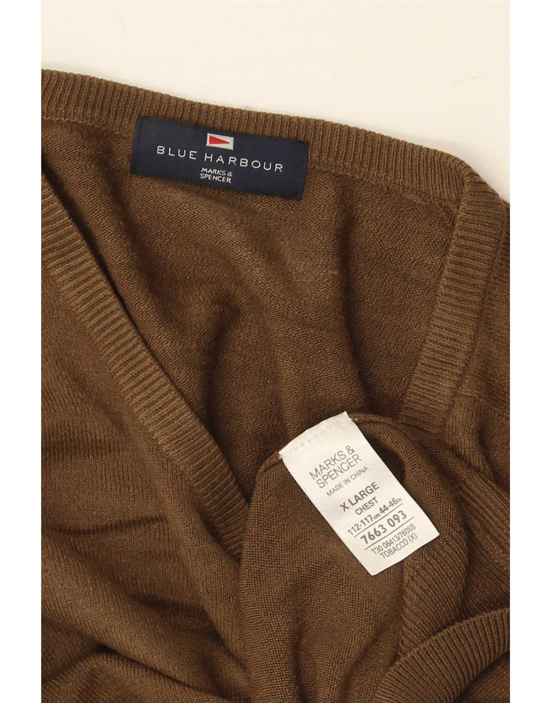 Marks & Spencer Mens Blue Harbour V-Neck Jumper Sweater XL Brown Acrylic