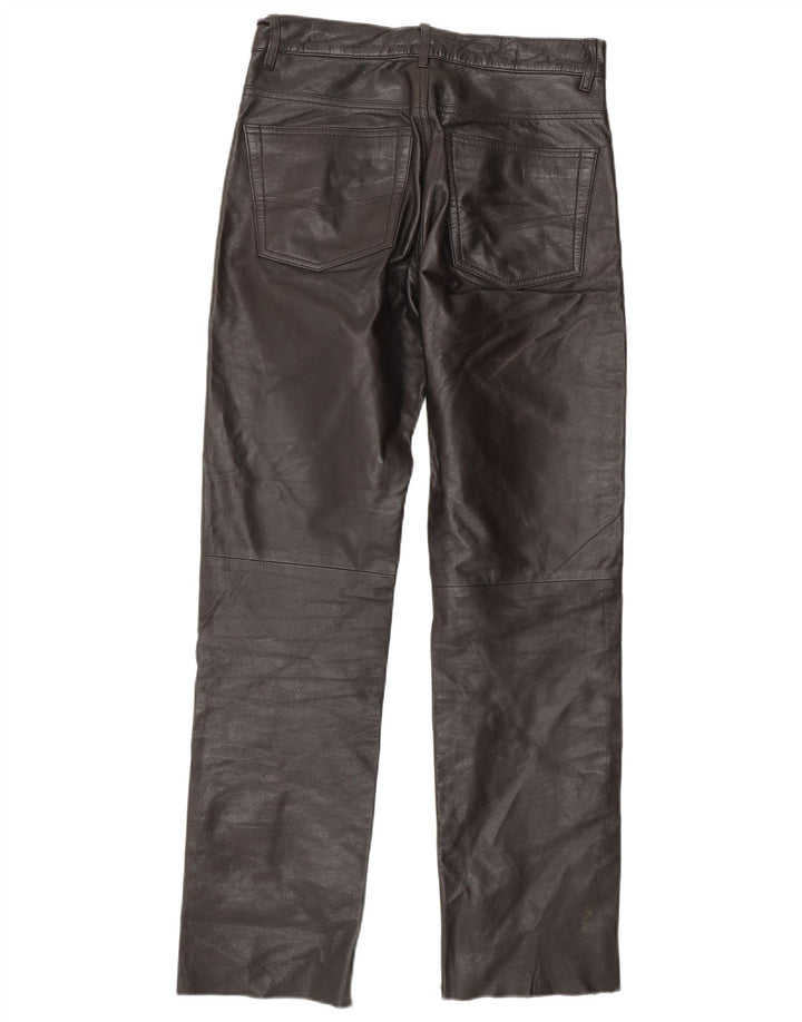 Vintage Womens Straight Leather Trousers W28 L29 Brown Leather