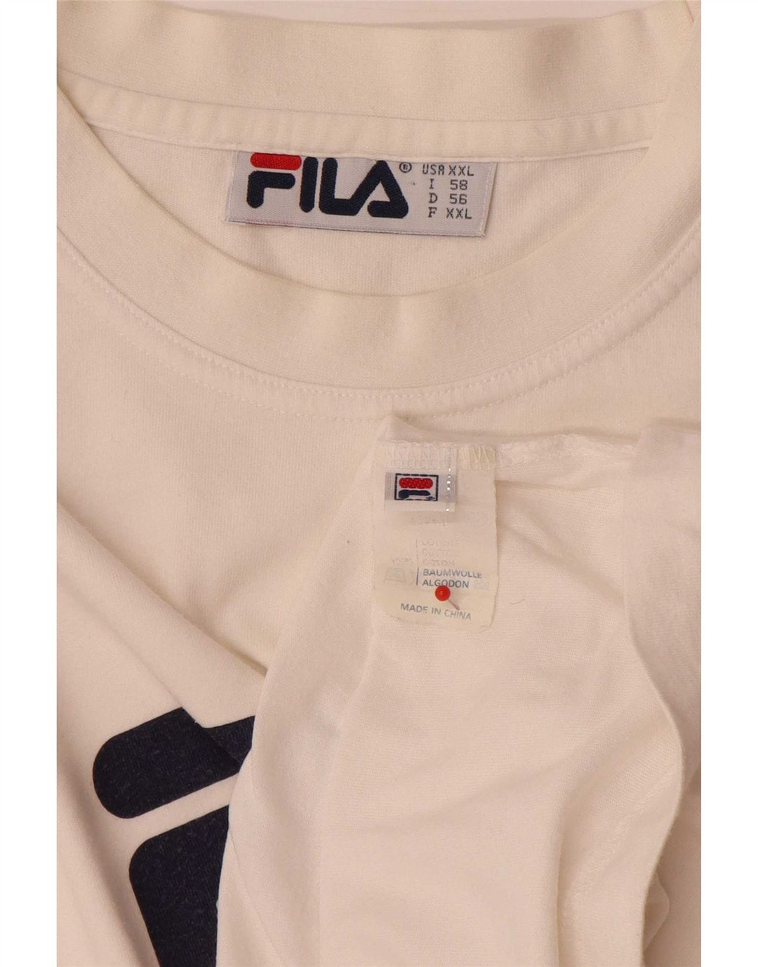 Fila Mens Regular Graphic T-Shirt Top IT 58 2XL White Cotton