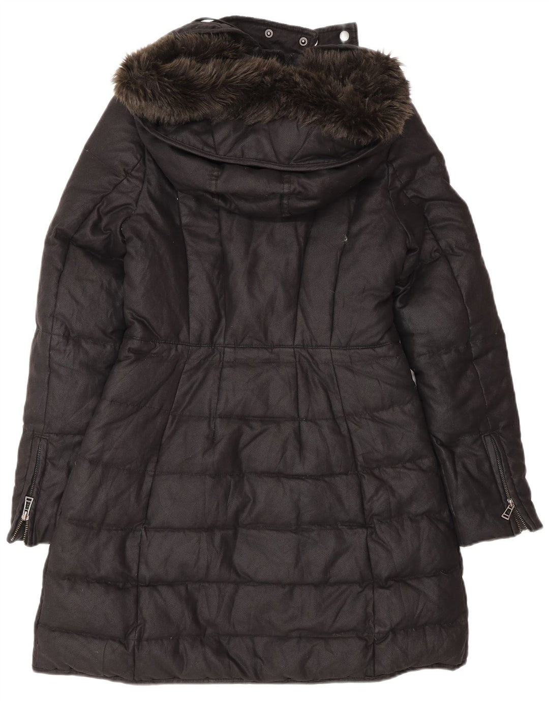 Zara Womens Hooded Padded Coat UK 12 Medium Black Polyester Winter