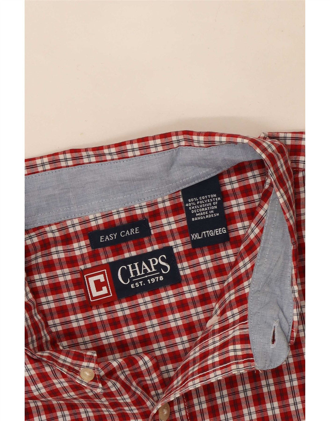Chaps Mens Easy Care Short Sleeve Shirt 2XL Red Check Cotton