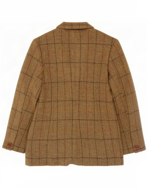 Harris Tweed Womens 3 Button Blazer Jacket UK 12 Medium Brown Check Wool