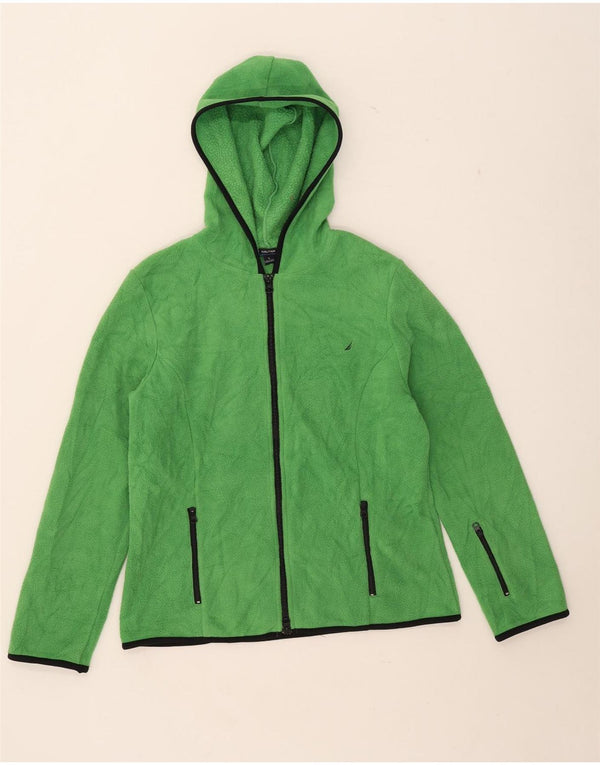Nautica Womens Hooded Fleece Jacket UK 16 Large Green Cotton