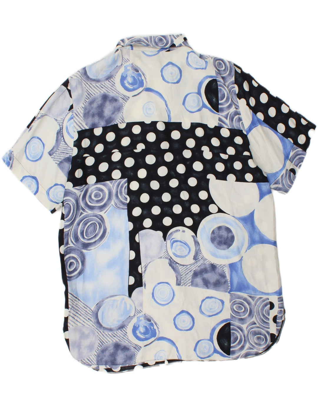 Vintage Womens Short Sleeve Shirt Blouse UK 14 Large Blue Patchwork Viscose