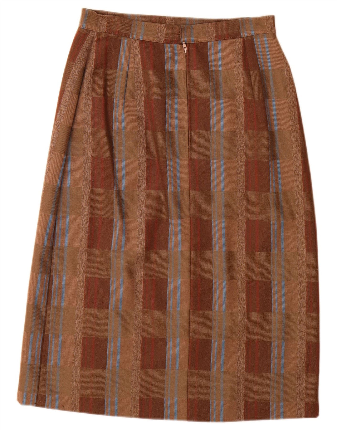 Vintage Womens High Waist Straight Skirt IT 44 Medium W26 Brown Plaid