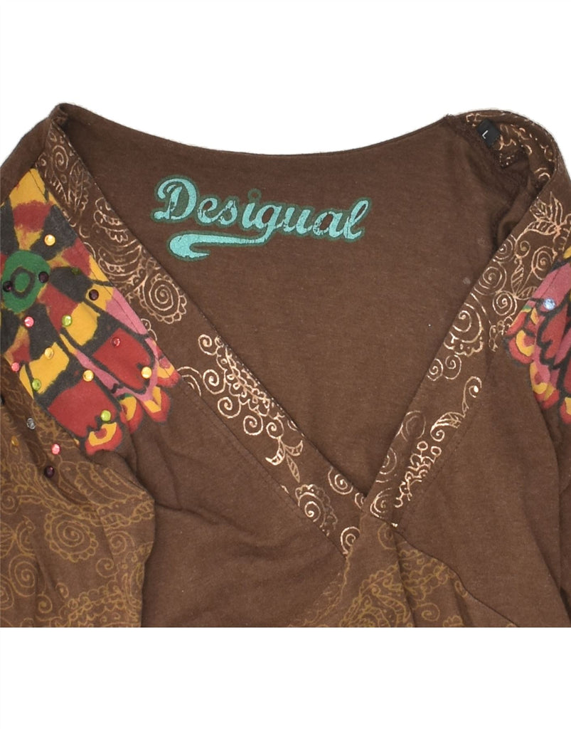 DESIGUAL Womens Graphic Long Sleeve A-Line Dress UK 14 Large Brown Paisley Vintage Desigual and Second-Hand Desigual from Messina Hembry 