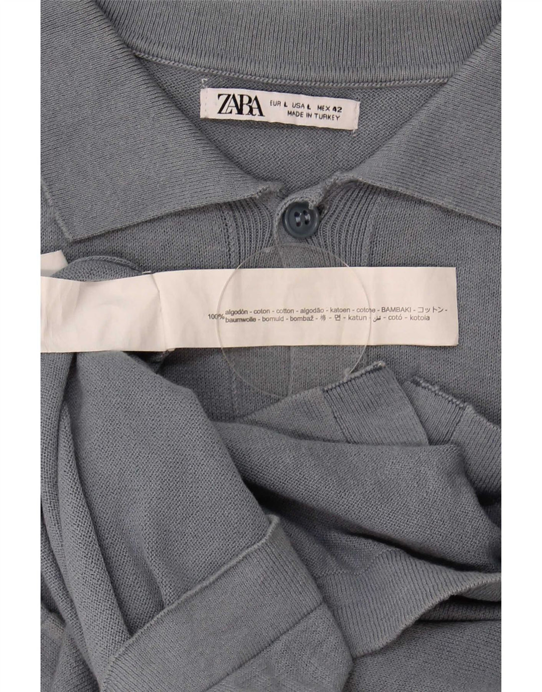Zara Mens Short Sleeve Cardigan Sweater Large Grey Cotton