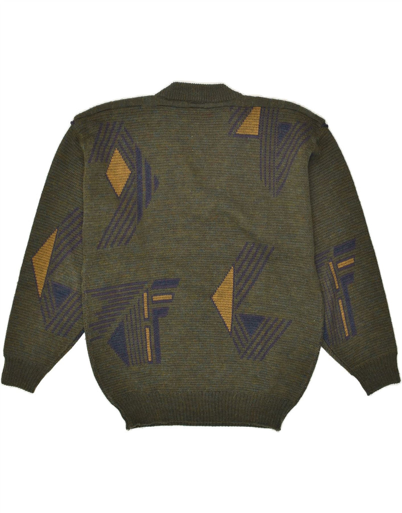 ANGELO LITRICO Mens V-Neck Jumper Sweater Medium Green Geometric Acrylic Vintage Angelo Litrico and Second-Hand Angelo Litrico from Messina Hembry 