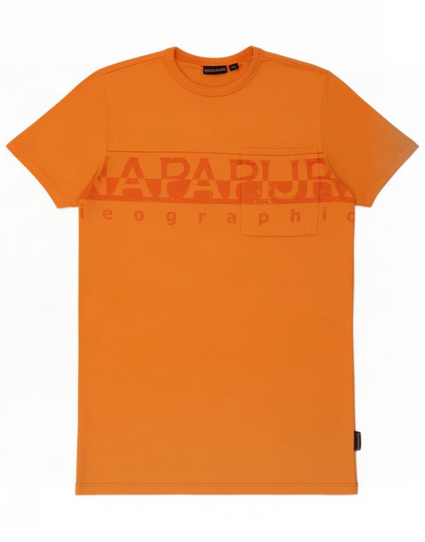 Napapijri Boys Geographic Graphic T-Shirt Top 15-16 Years Orange Cotton