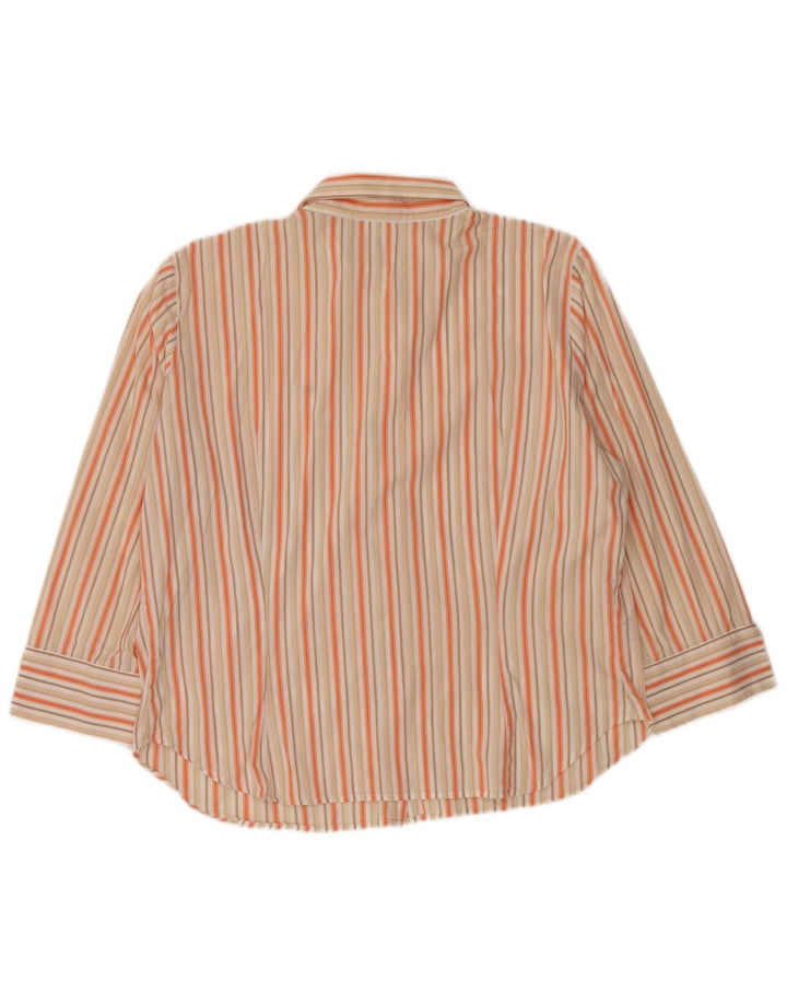 Lacoste Womens Shirt Size 46 XL Beige Pinstripe Cotton