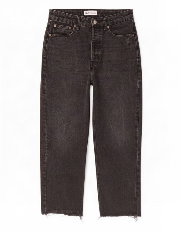Zara Womens Crop High Waist Tapered Jeans EU 36 XS W26 L24 Black