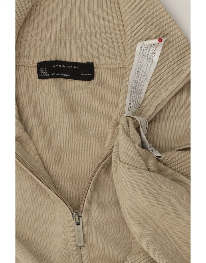 ZARA Mens Cardigan Sweater Medium Beige Cotton
