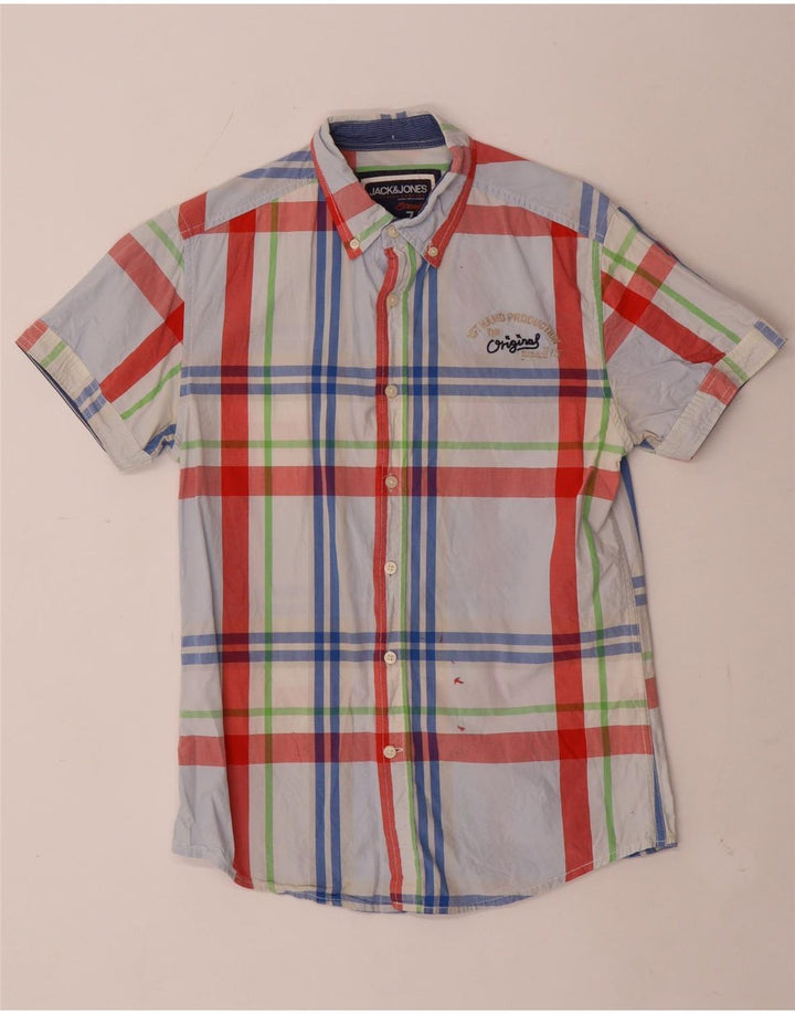 Jack & Jones Mens Short Sleeve Shirt Medium Blue Check