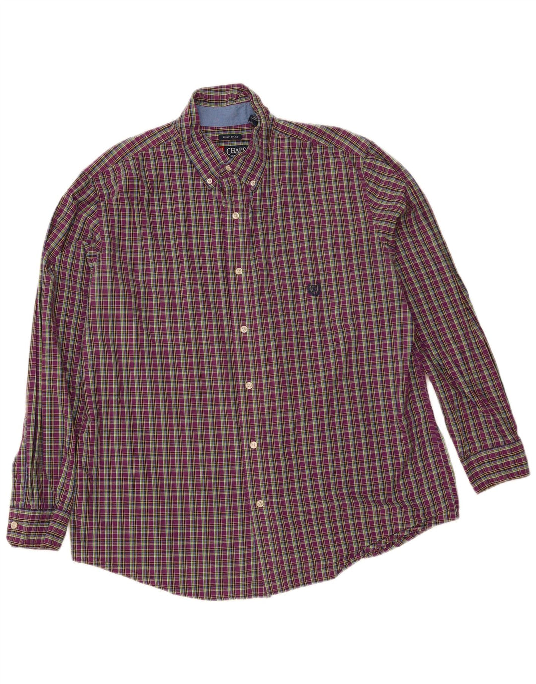 Chaps Mens Easy Care Shirt XL Purple Check Cotton