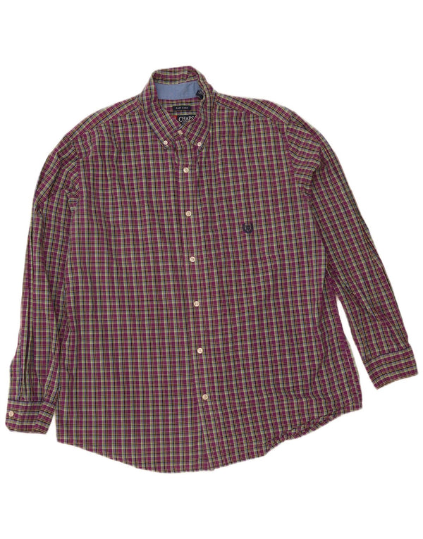 Chaps Mens Easy Care Shirt XL Purple Check Cotton