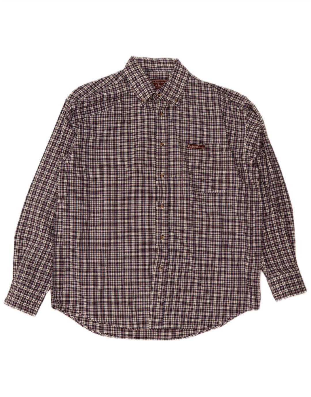 Marlboro Classics Mens Shirt Large Navy Blue Check Cotton