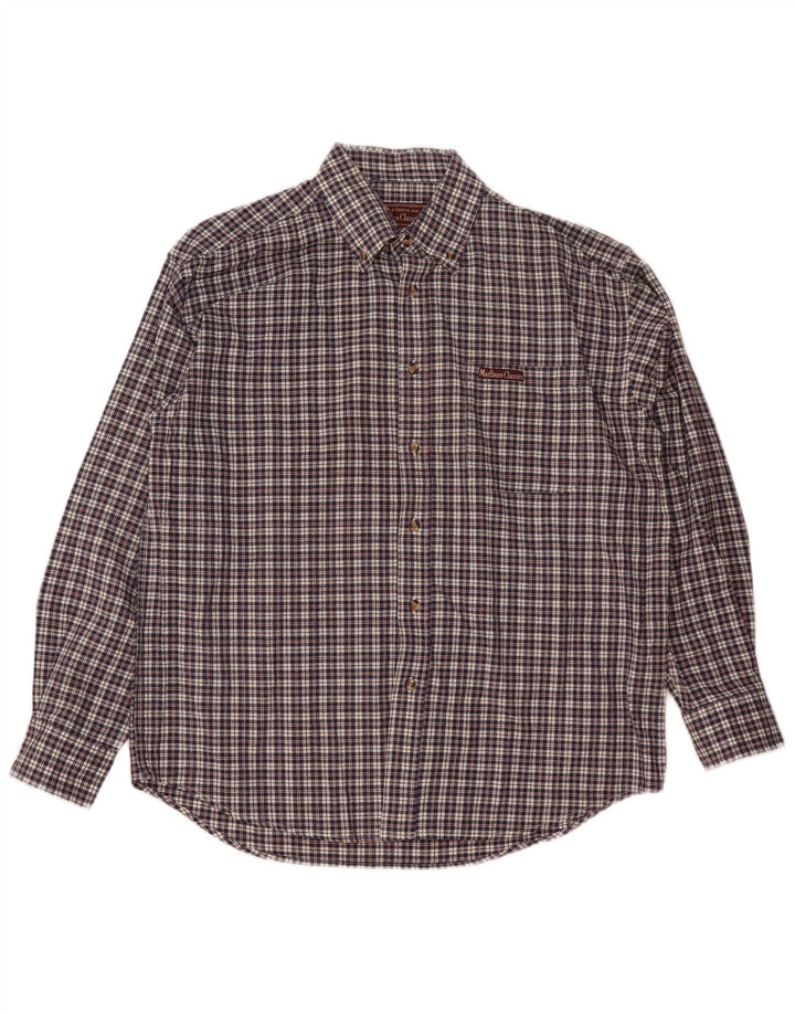 Marlboro Classics Mens Shirt Large Navy Blue Check Cotton