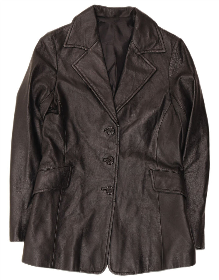 Vintage Womens 3 Button Leather Blazer Jacket UK 10 Small Black