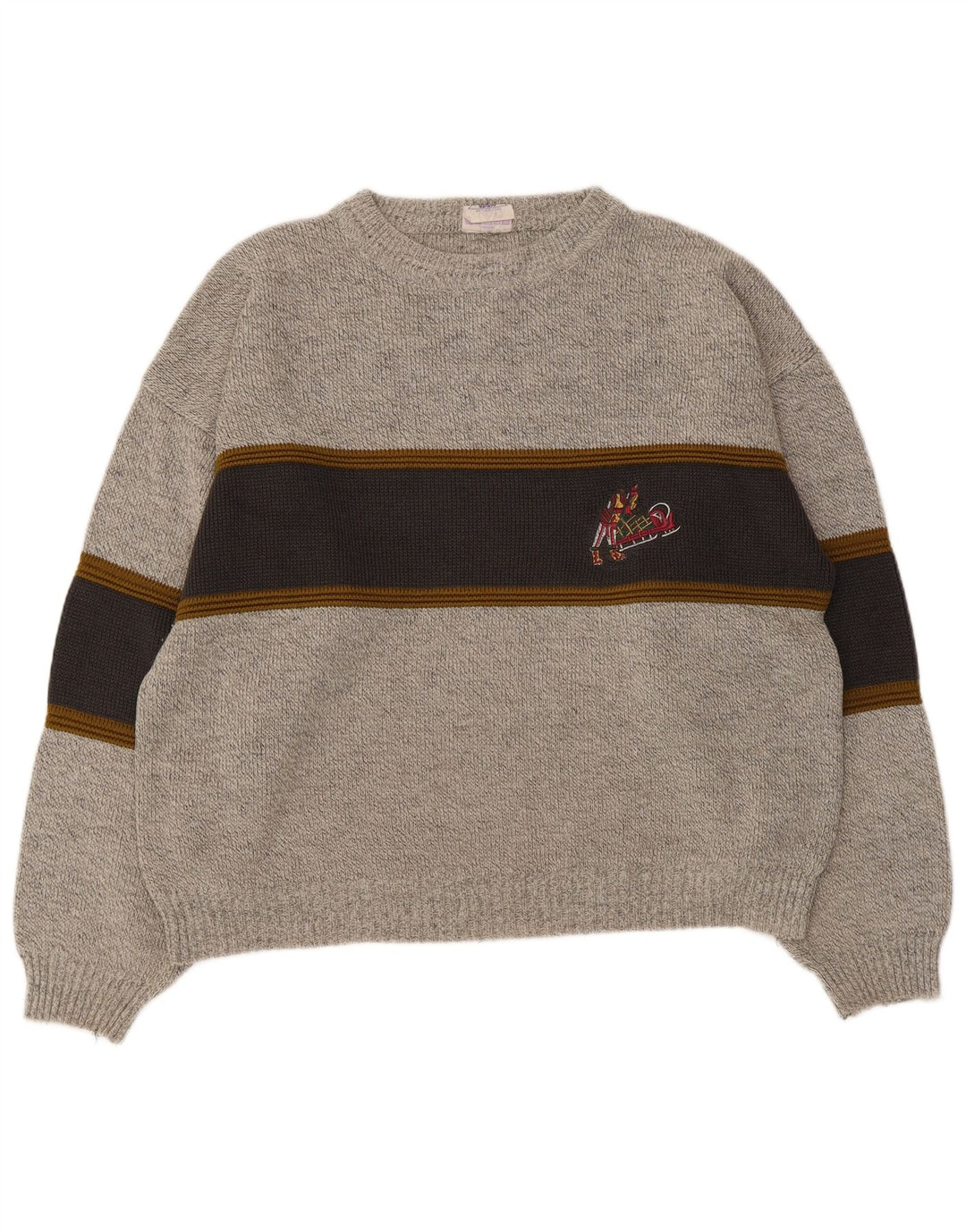 New Fast Mens Crew Neck Jumper Sweater IT 48/50 Medium Grey Colourblock