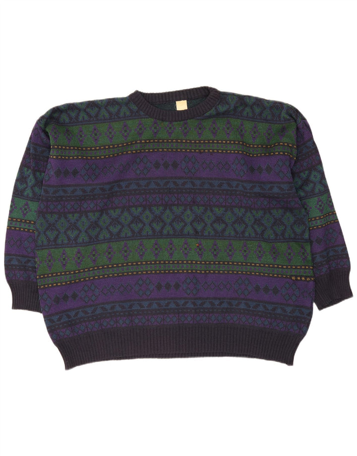 Vintage Mens Crew Neck Jumper Sweater 2XL Multicoloured Geometric