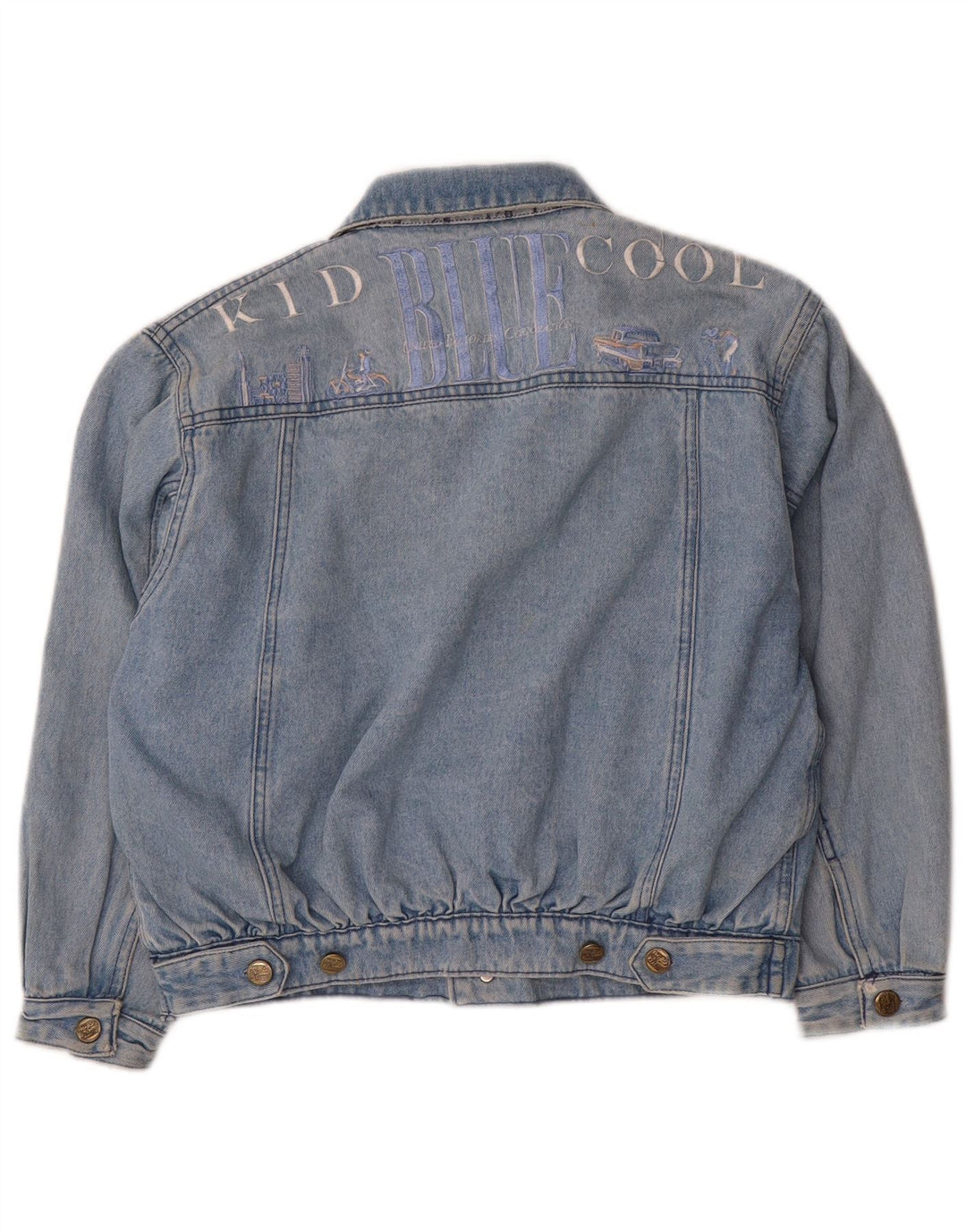 Vintage Boys Graphic Denim Jacket 11-12 Years Large Blue Cotton