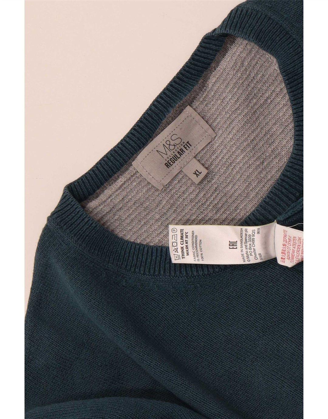 Marks & Spencer Mens Regular Fit Crew Neck Jumper Sweater XL Blue Cotton