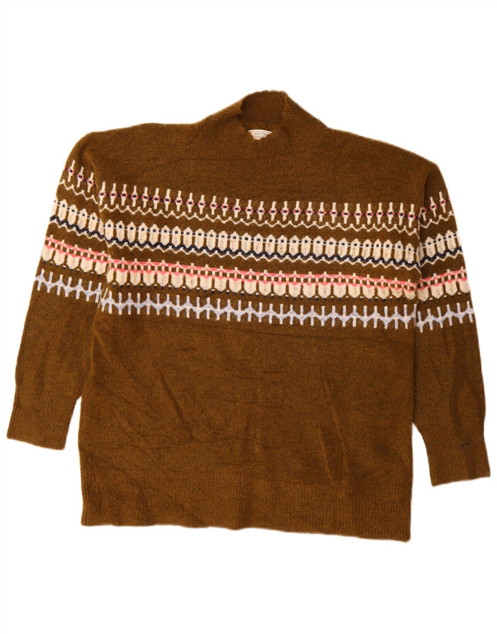 Fat Face Womens Turtle Neck Jumper Sweater UK 12 Medium Khaki Fair Isle
