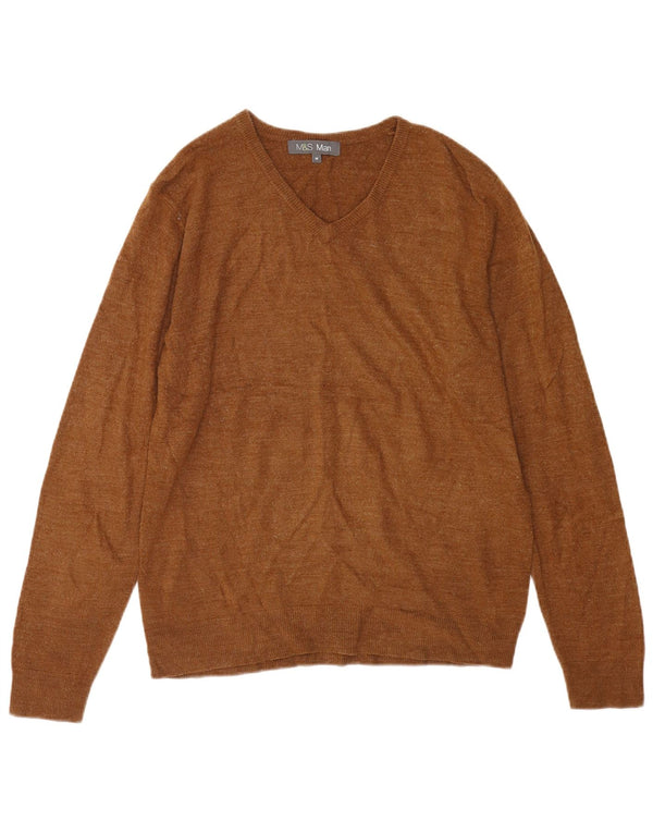 Marks & Spencer Mens V-Neck Jumper Sweater Medium Brown Acrylic