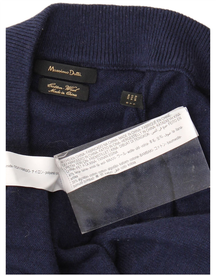 Massimo Dutti Mens Cardigan Sweater Large Navy Blue Wool
