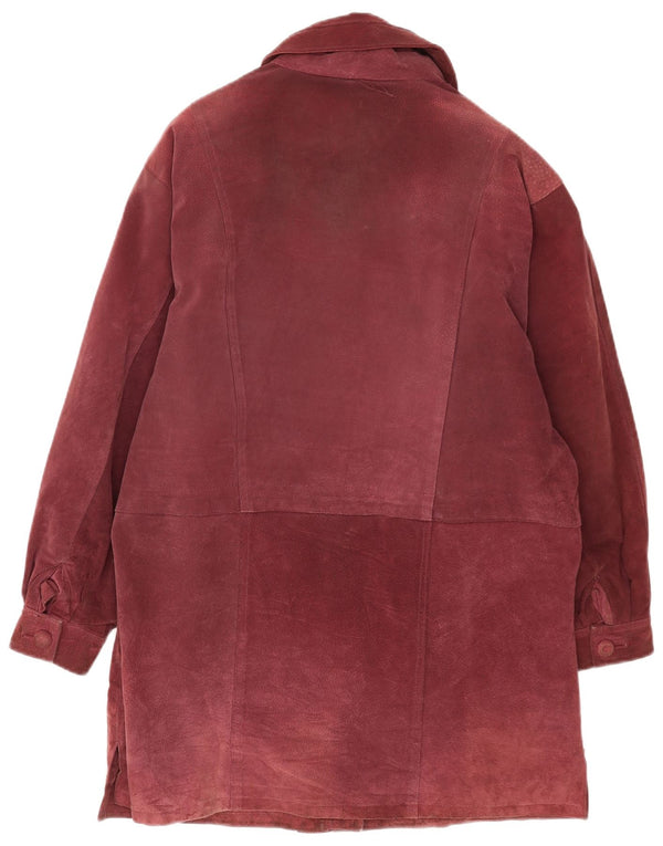 Vintage Womens Suede Overcoat UK 20 2XL Burgundy Leather