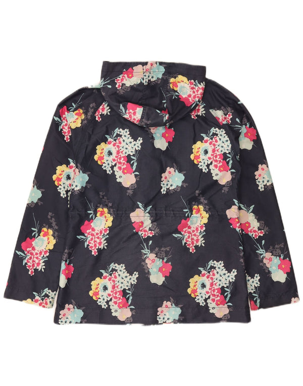 Animal Womens Hooded Rain Jacket UK 8 Small Navy Blue Floral Polyester