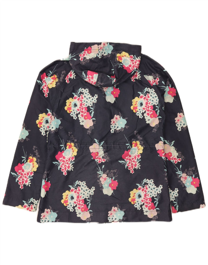 Animal Womens Hooded Rain Jacket UK 8 Small Navy Blue Floral Polyester